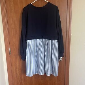 SHEIN Black and Blue Striped Midi Dress